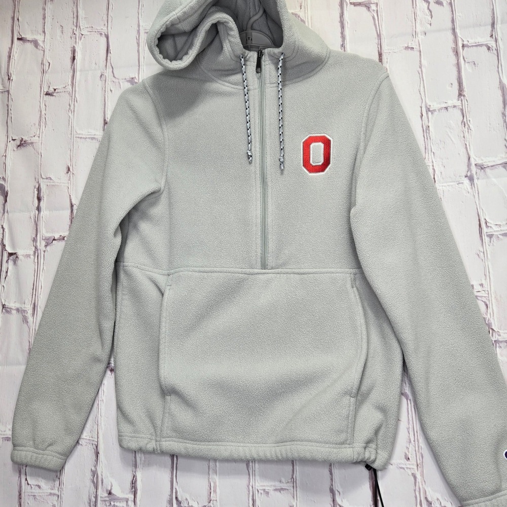 Champion Fleece Hoodie Gray Ohio State Quarter Zip Pullover Mens Small